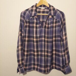 NWOT Women's Primark Plaid Long Sleeve V-Neck Blouse Size Small